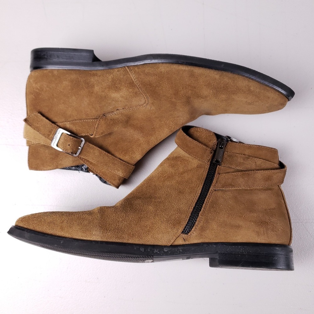 Karl Lagerfeld Paris Suede Ankle Boots 9.5M Buckle Strap Brown Jodhpur Zip-Up - Picture 2 of 16